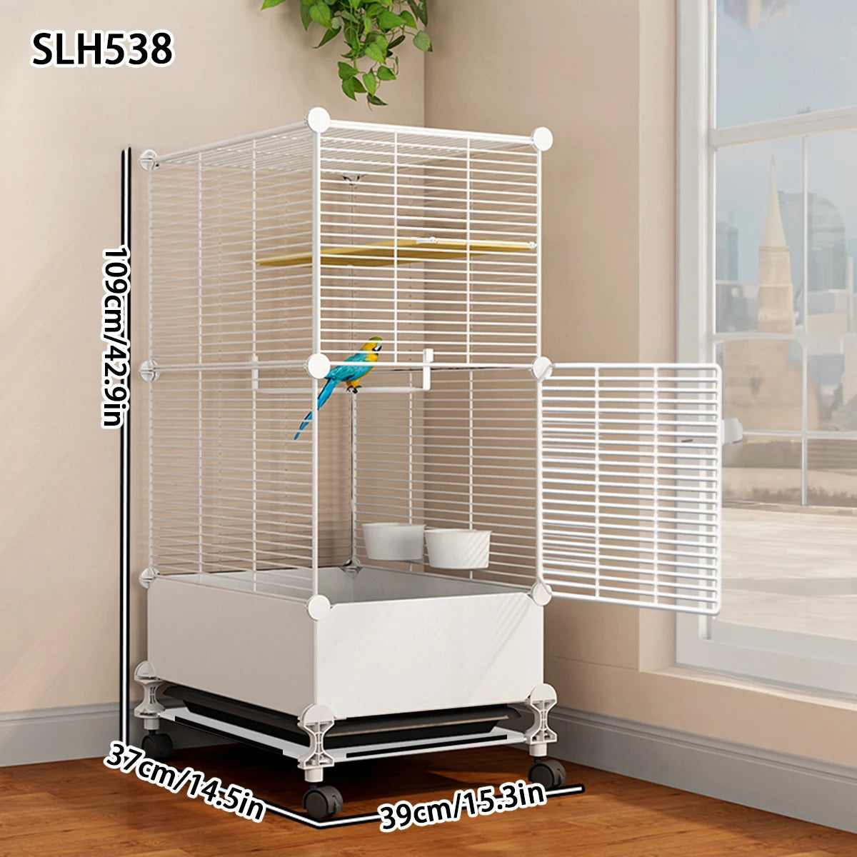 Large Parrot Bird Cage with Stand & Feeding Bowls