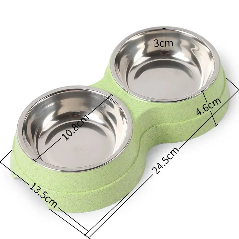 Double Pet Bowl with Stainless Steel Feeding Dish