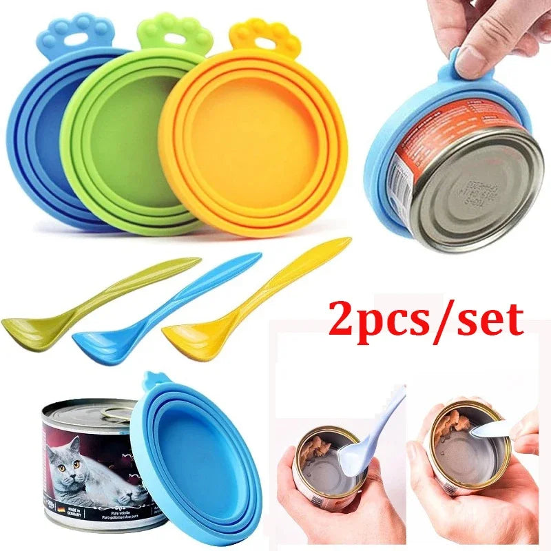 Silicone Pet Food Can Lids with Spoon Set
