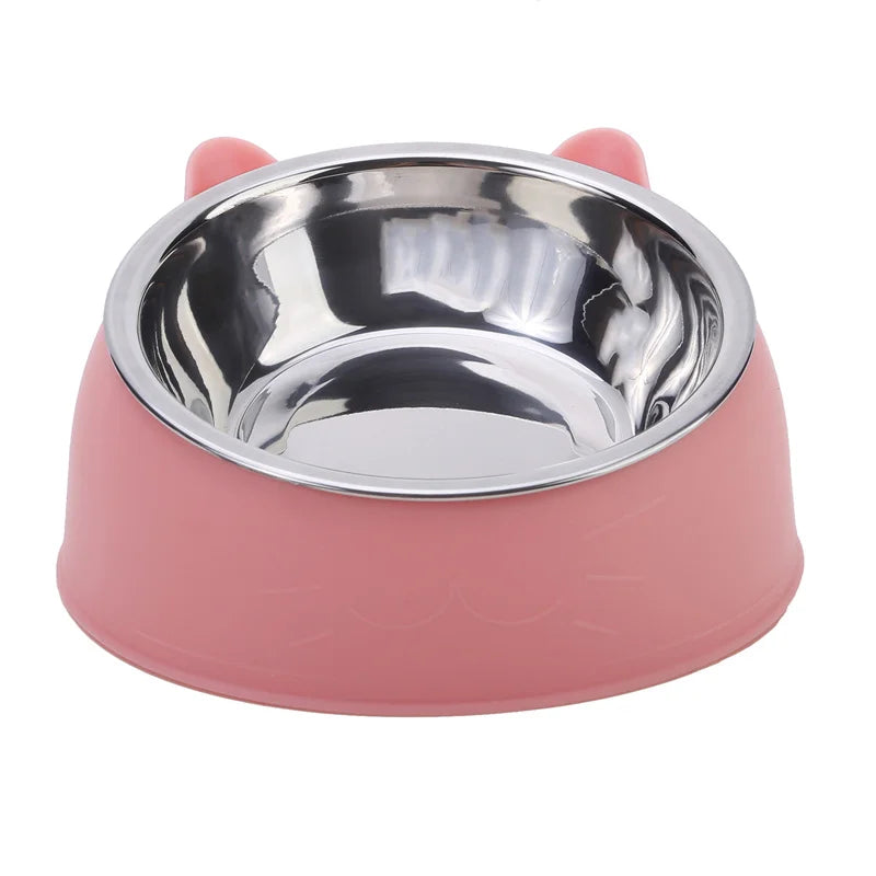 Cute Cat Ear Pet Bowl with Stainless Steel Dish