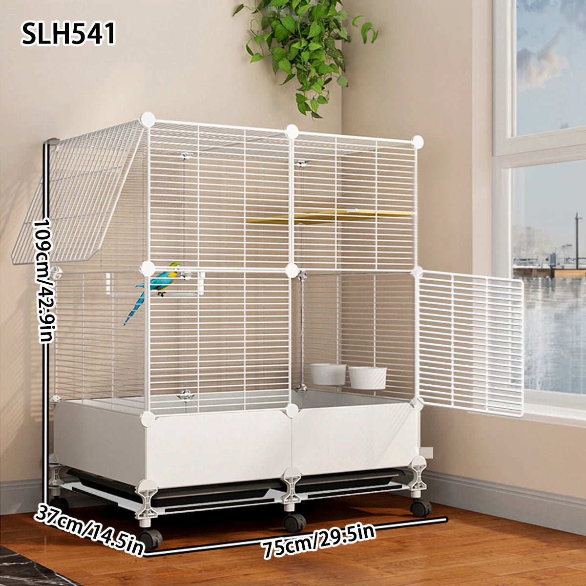 Large Parrot Bird Cage with Stand & Feeding Bowls