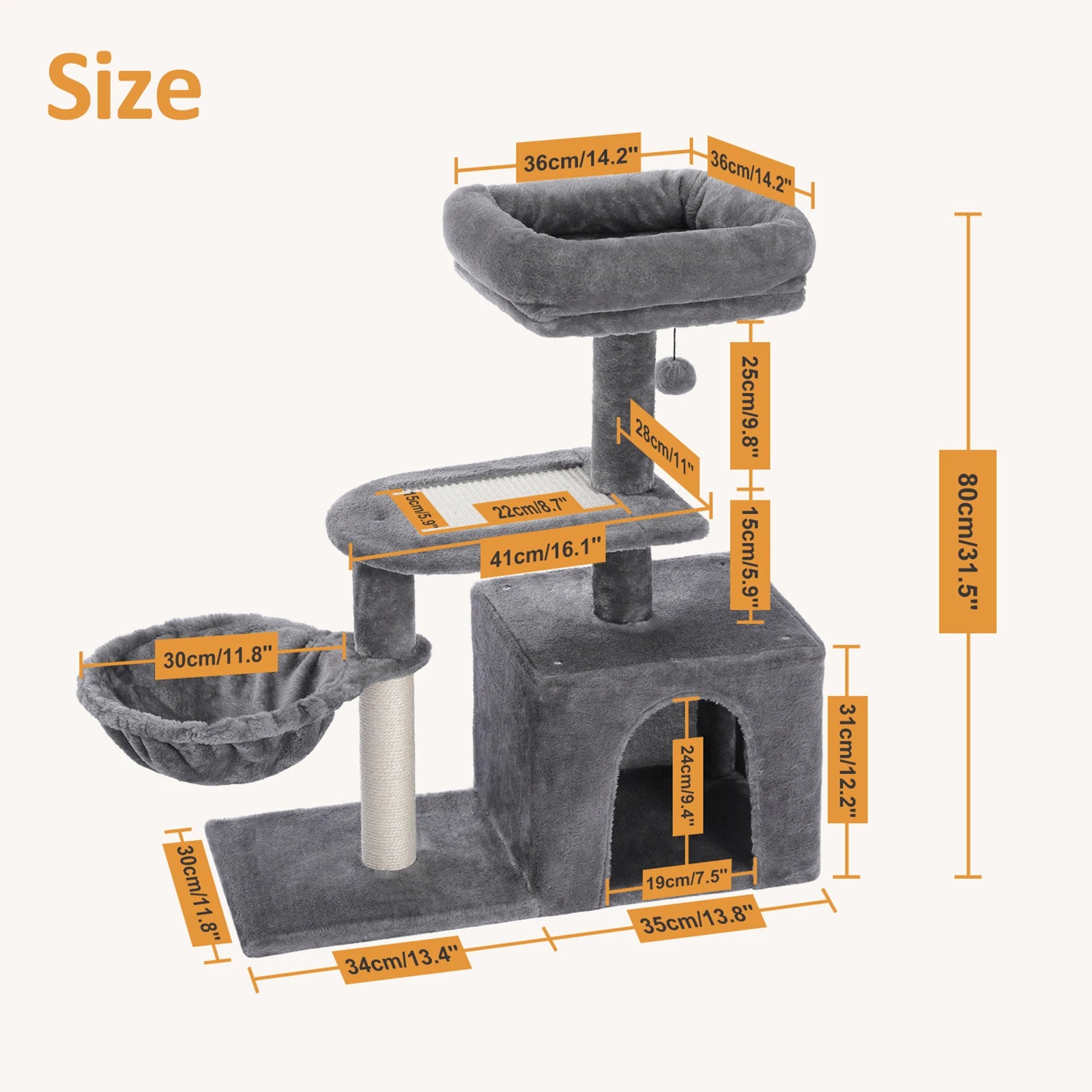 Cat Tree Tower with Condo, Hammock & Scratching Posts
