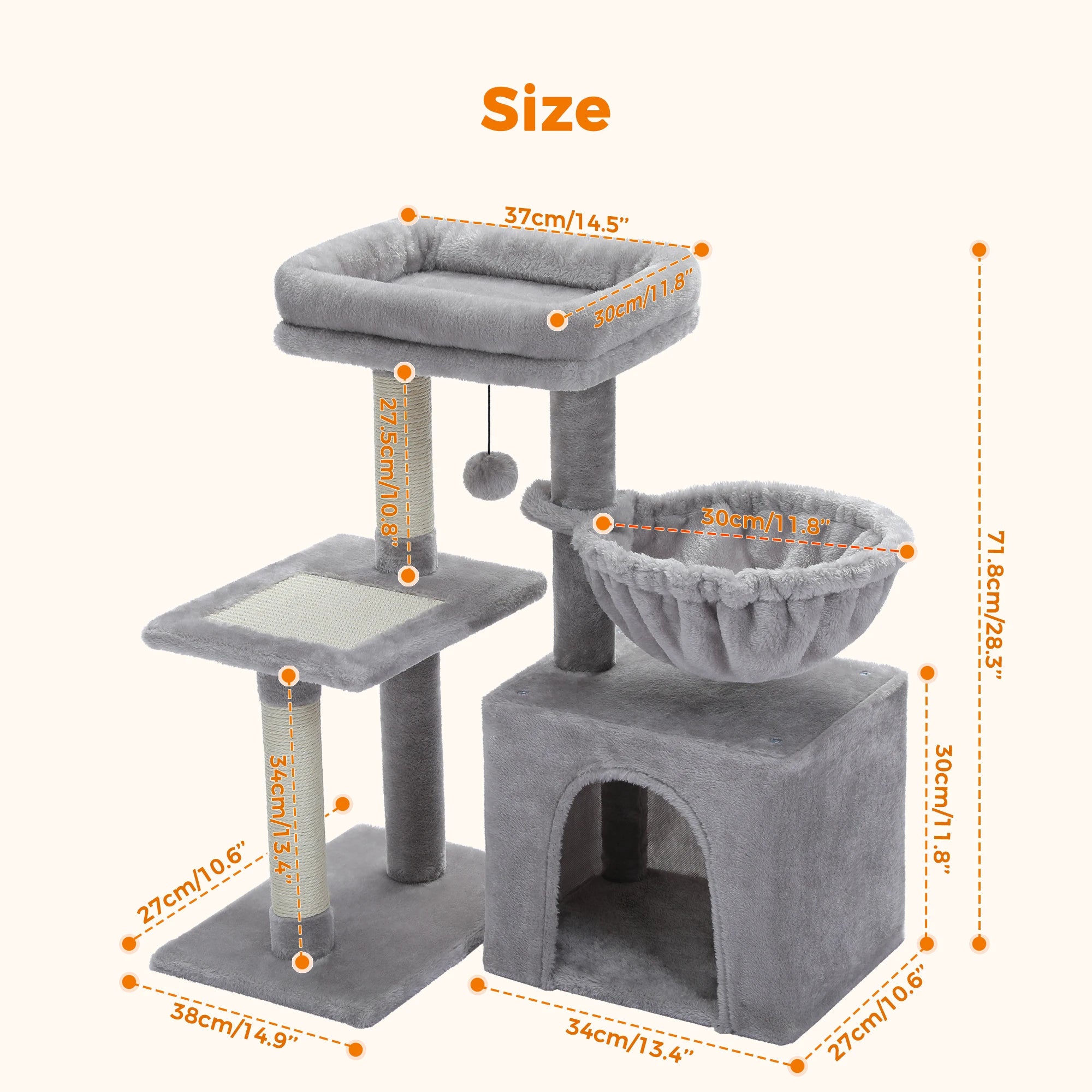Cat Tree Tower with Condo, Hammock & Scratching Posts