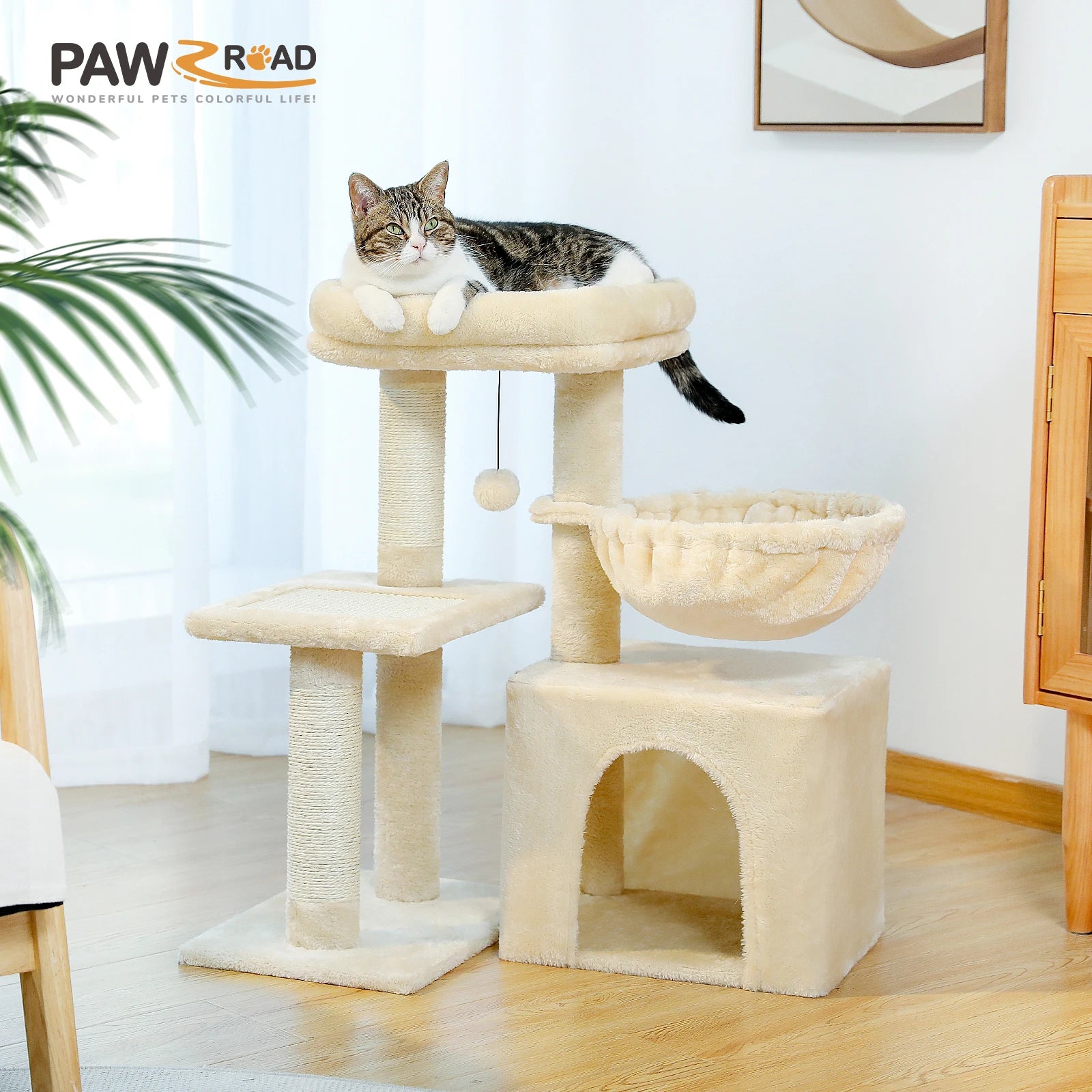 Cat Tree Tower with Condo, Hammock & Scratching Posts