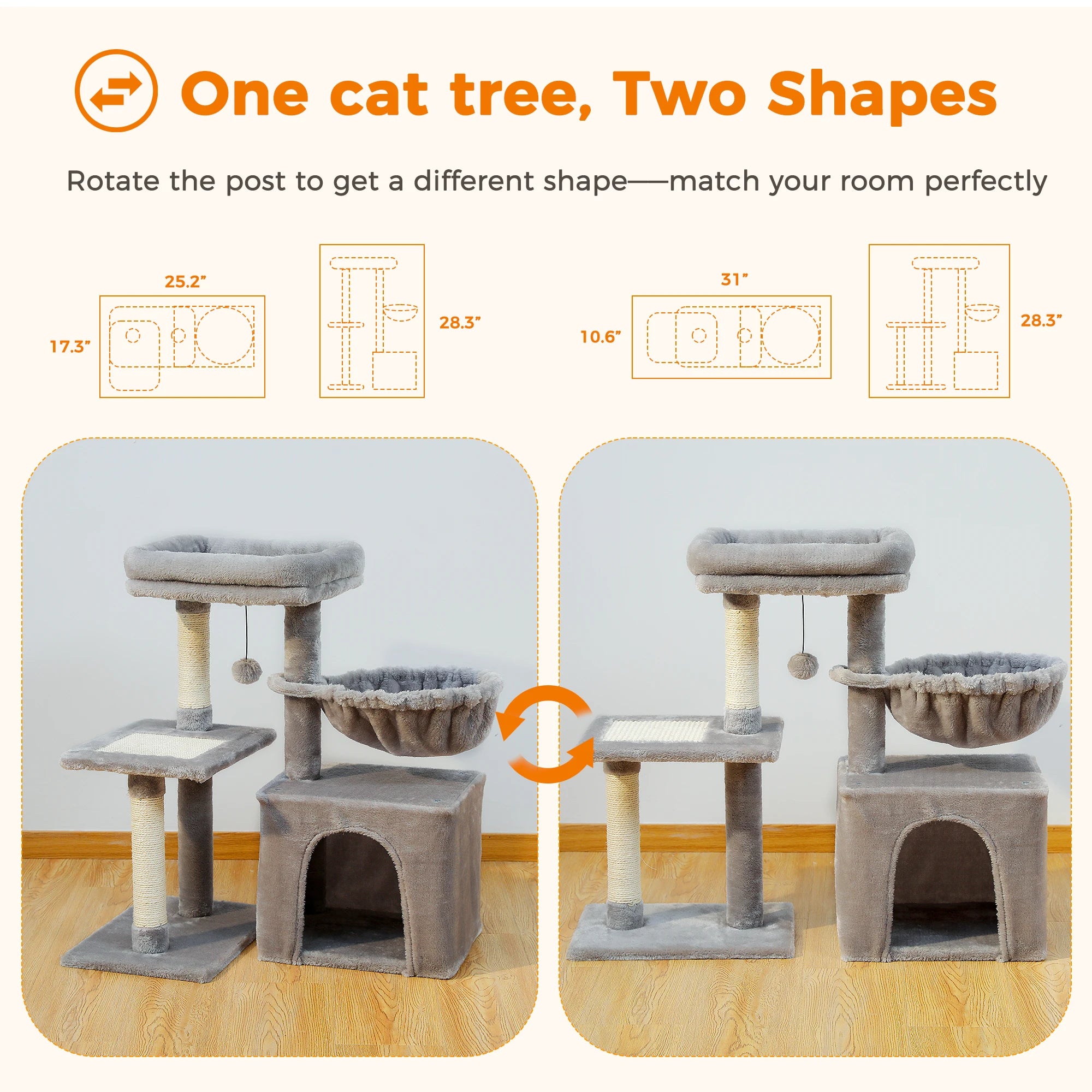 Cat Tree Tower with Condo, Hammock & Scratching Posts