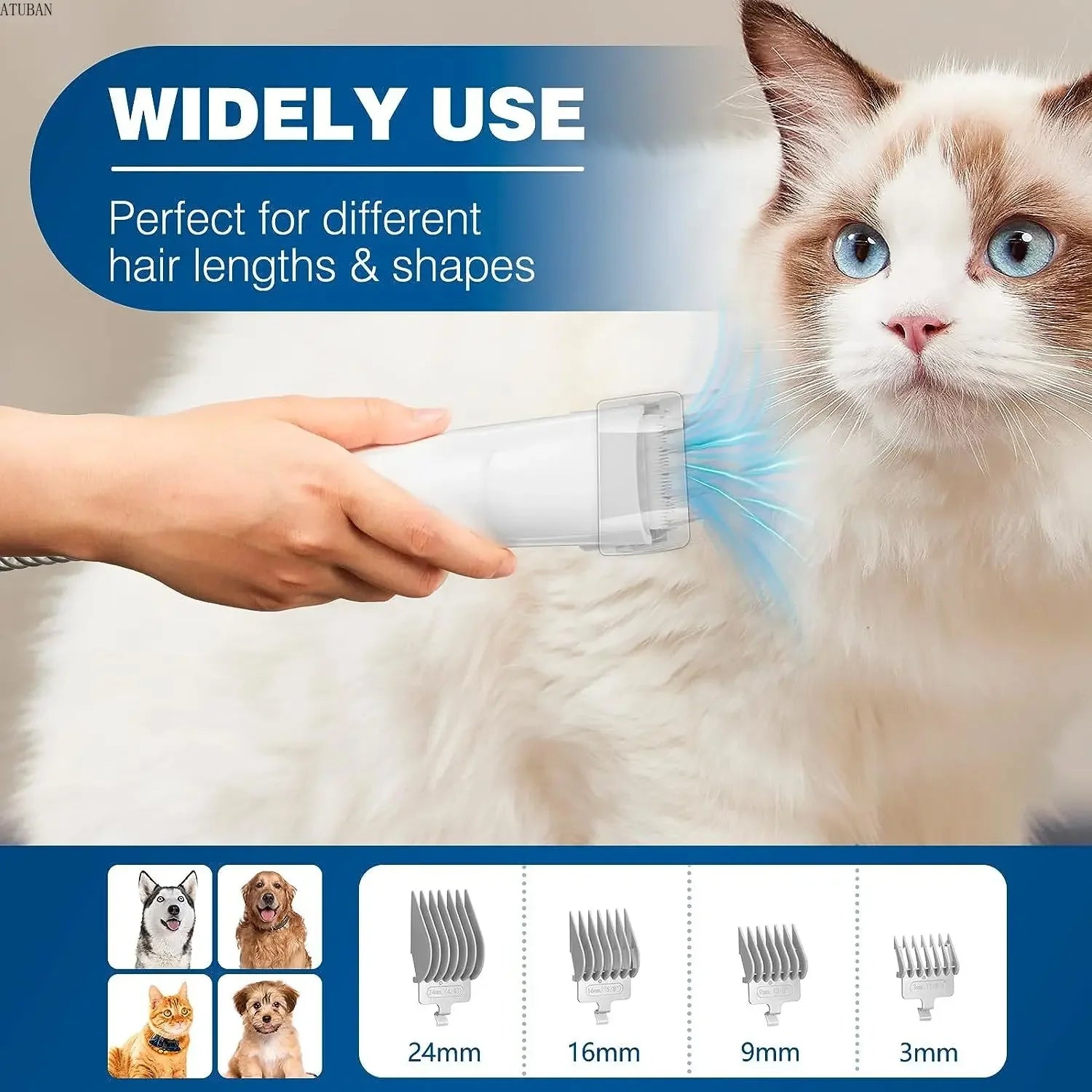Pet Grooming Vacuum Kit with Clippers & Brushes