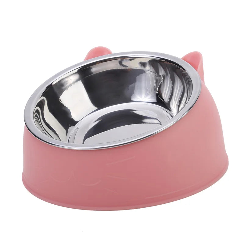 Cute Cat Ear Pet Bowl with Stainless Steel Dish