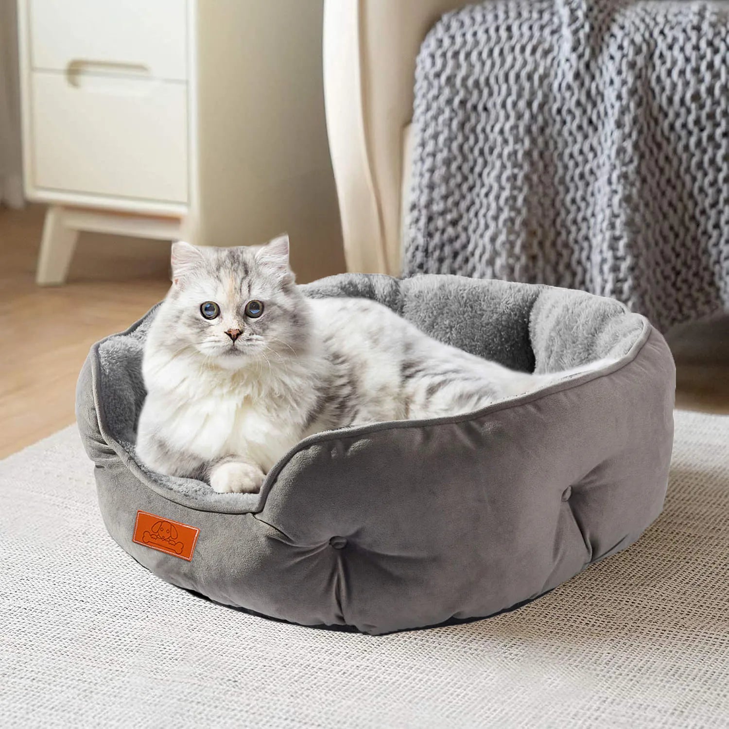 Plush Cat & Small Dog Bed – Washable Pet Cushion