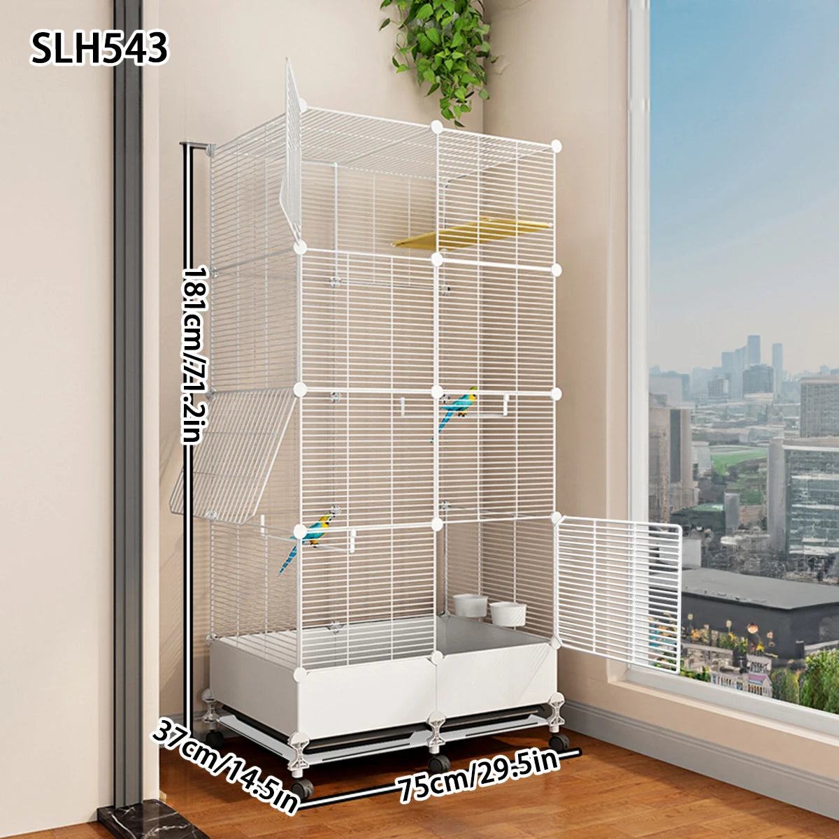 Large Parrot Bird Cage with Stand & Feeding Bowls