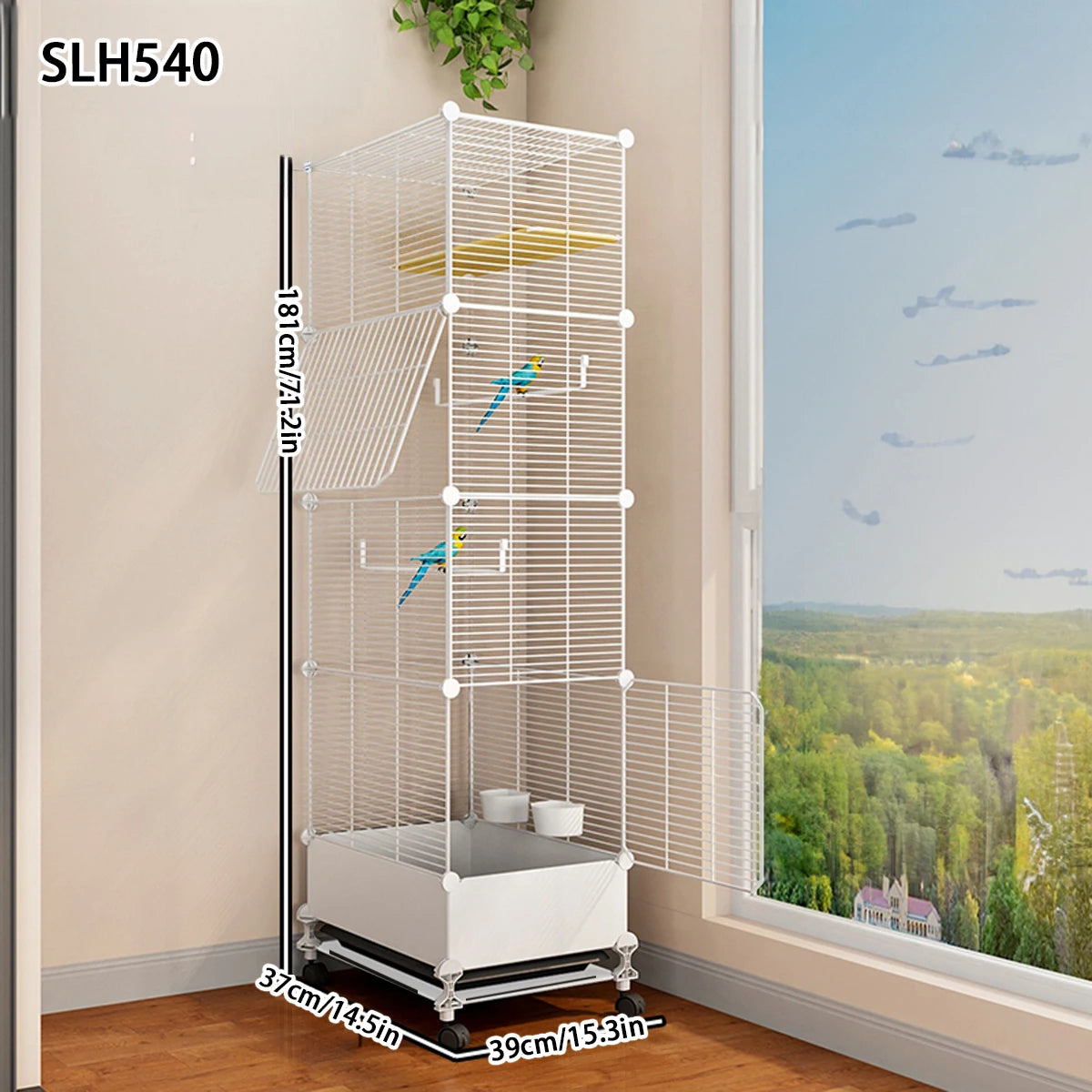 Large Parrot Bird Cage with Stand & Feeding Bowls