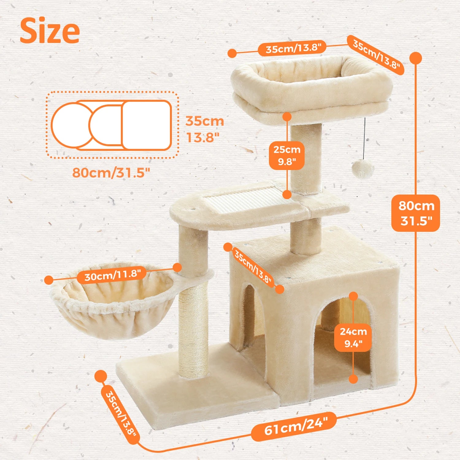 Cat Tree Tower with Condo, Hammock & Scratching Posts