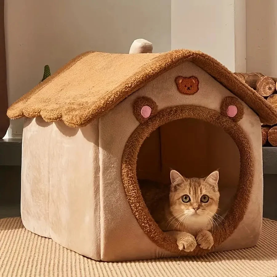 Cozy Cat House Bed with Cushion – Foldable Design
