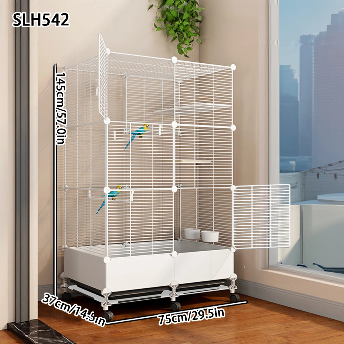 Large Parrot Bird Cage with Stand & Feeding Bowls