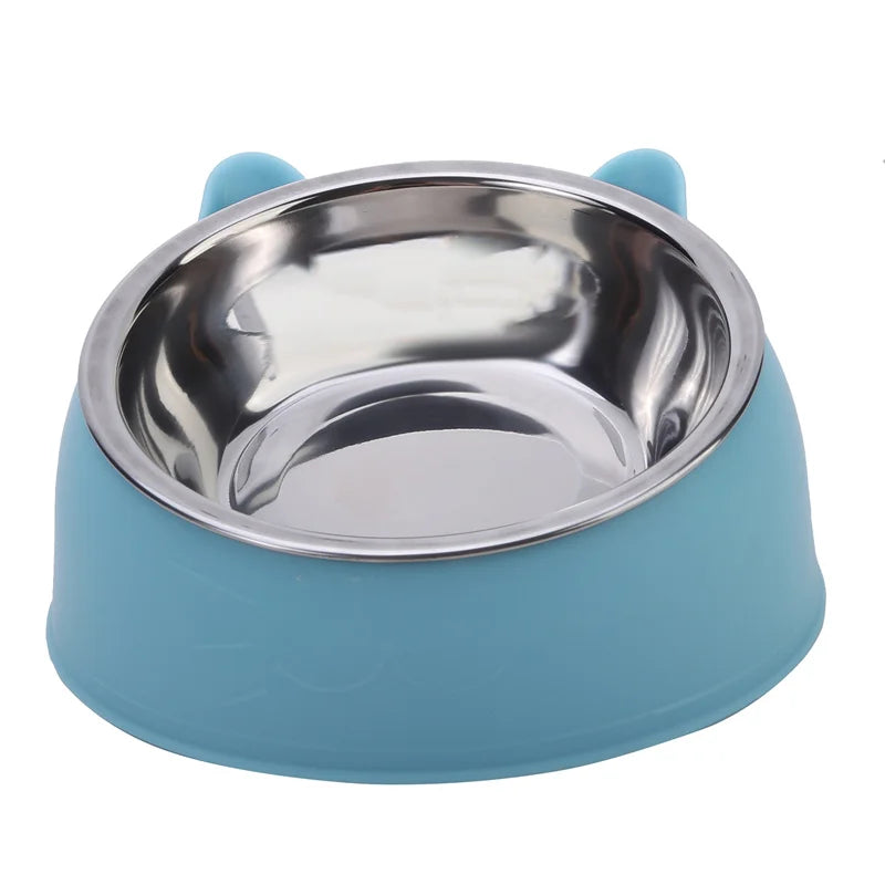 Cute Cat Ear Pet Bowl with Stainless Steel Dish