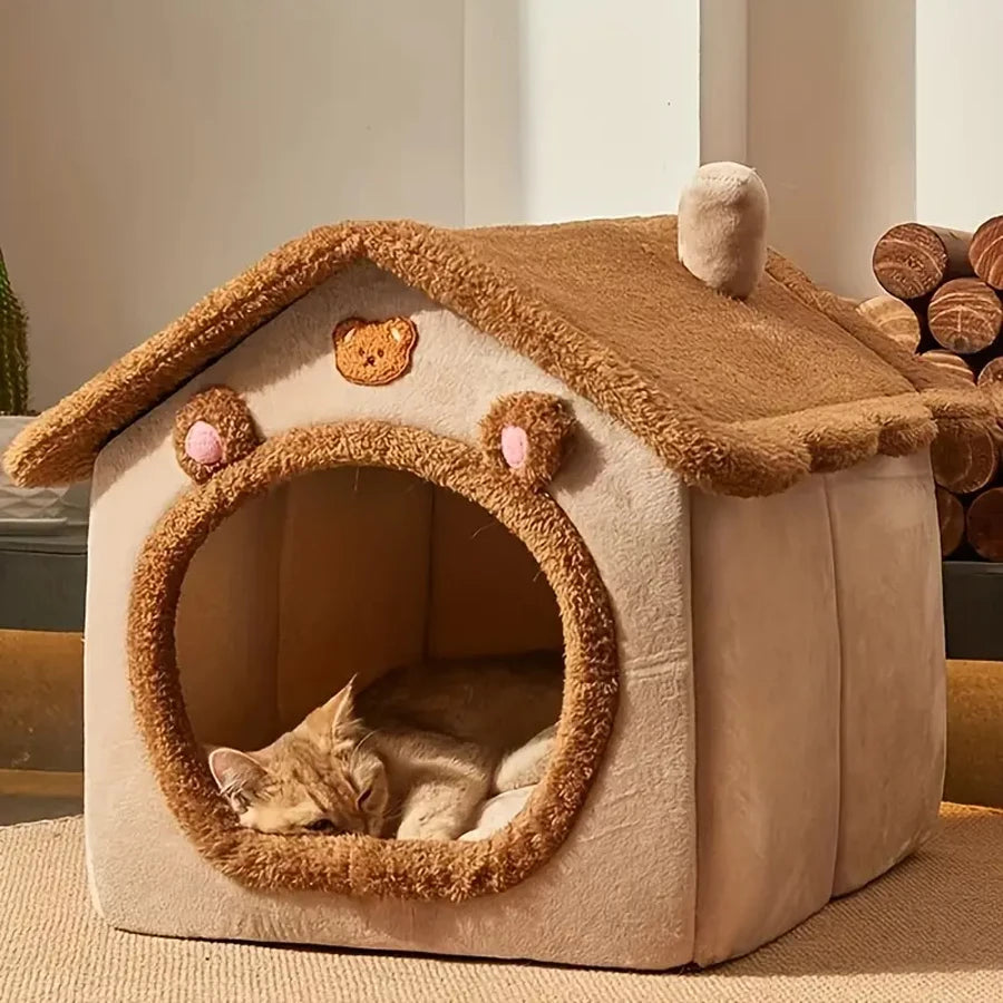 Cozy Cat House Bed with Cushion – Foldable Design