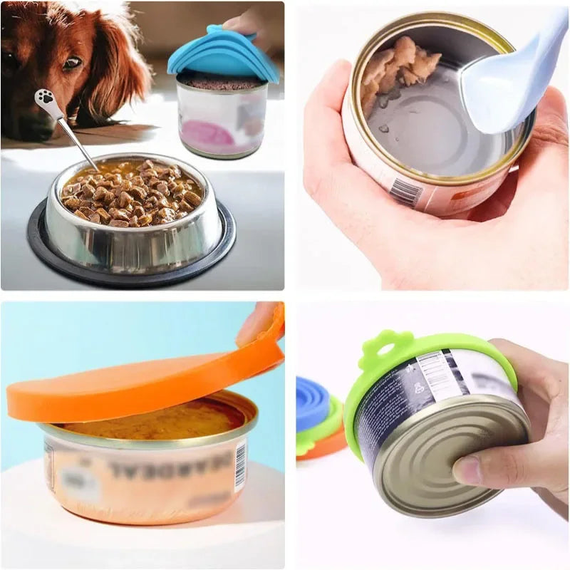 Silicone Pet Food Can Lids with Spoon Set