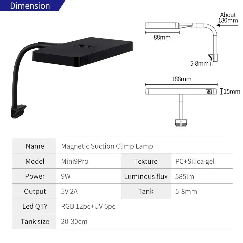 Mini 9 Pro RGB+UV Aquarium LED Light
