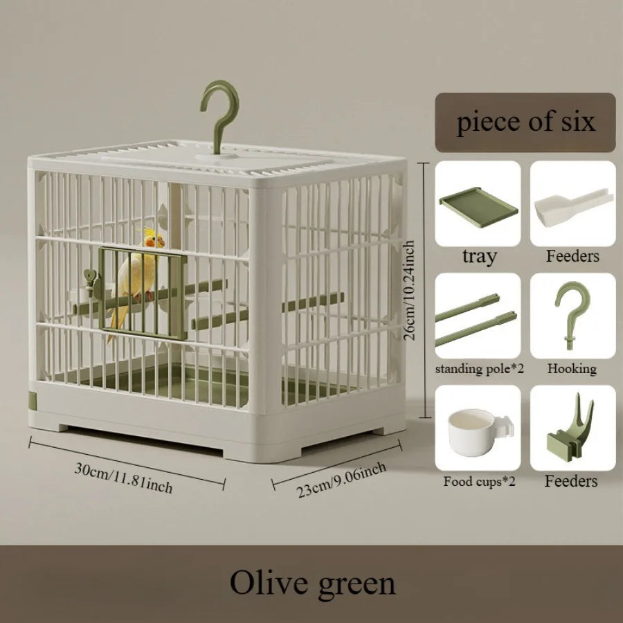 Portable Bird Travel Cage with Perches & Feeders