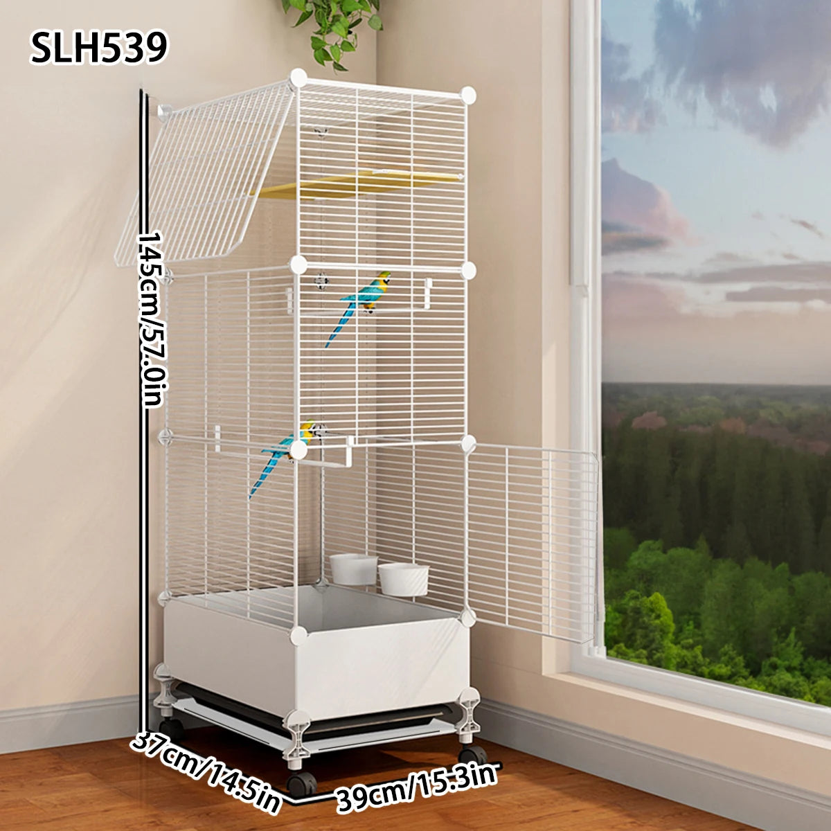 Large Parrot Bird Cage with Stand & Feeding Bowls
