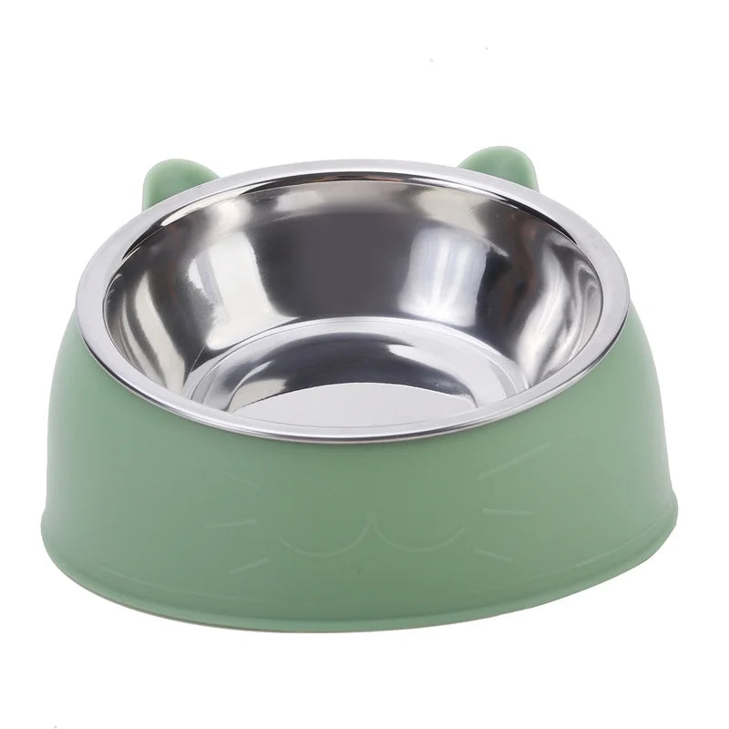 Cute Cat Ear Pet Bowl with Stainless Steel Dish