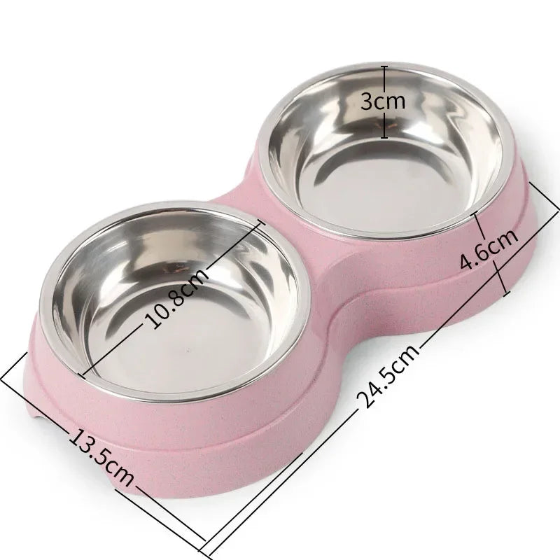 Double Pet Bowl with Stainless Steel Feeding Dish