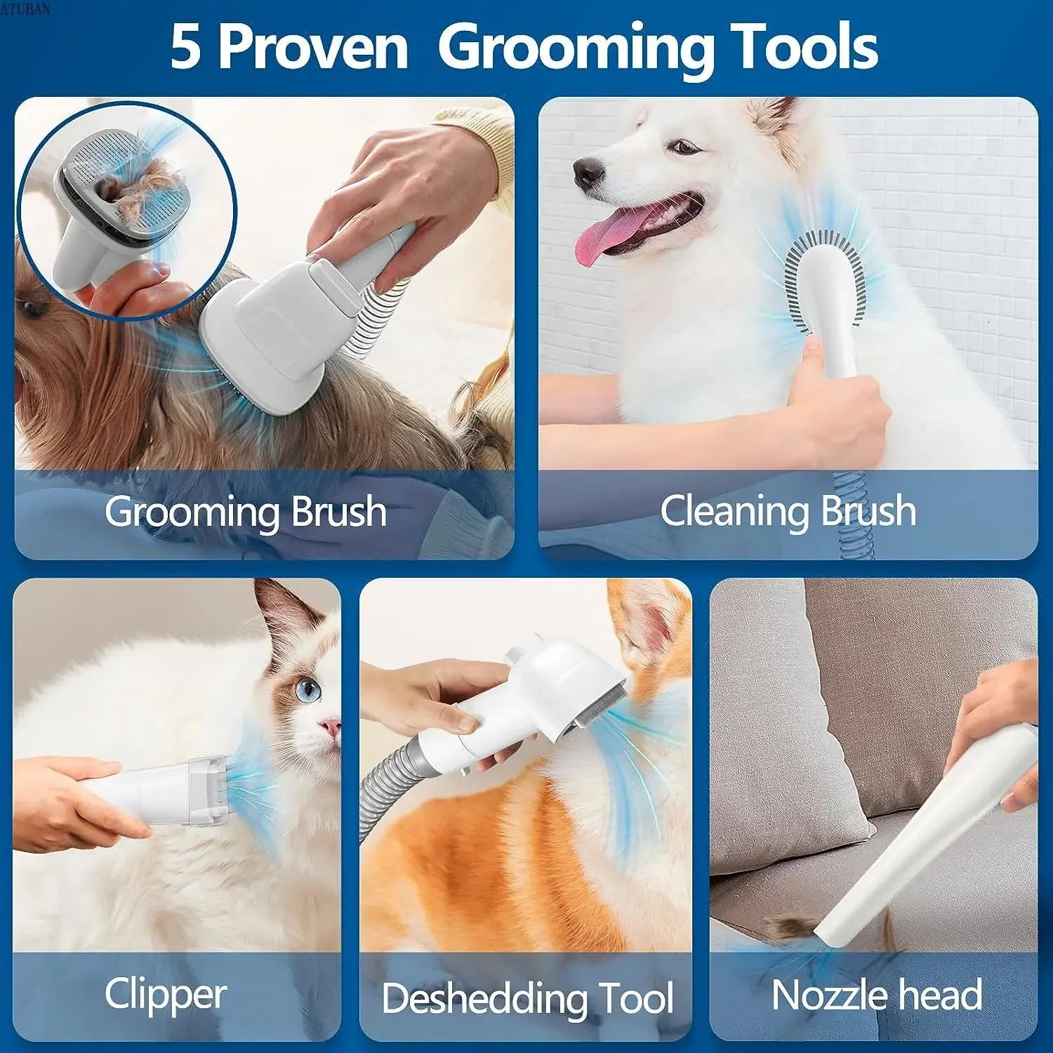 Pet Grooming Vacuum Kit with Clippers & Brushes