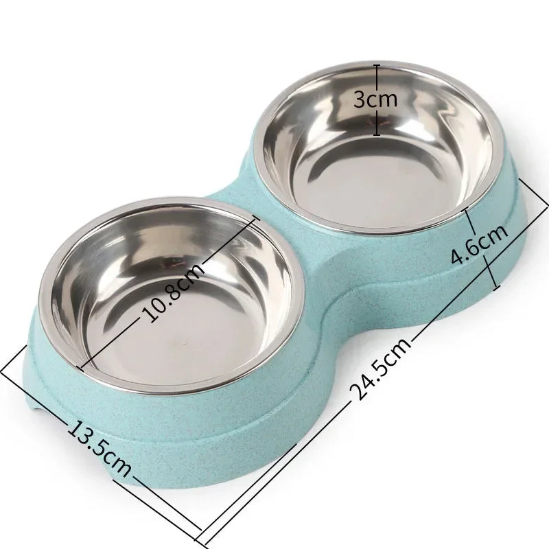 Double Pet Bowl with Stainless Steel Feeding Dish