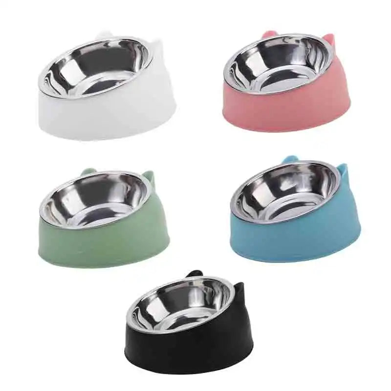 Cute Cat Ear Pet Bowl with Stainless Steel Dish