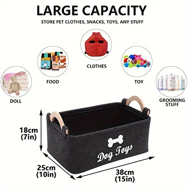 Dog Toy Storage Basket with Wooden Handles