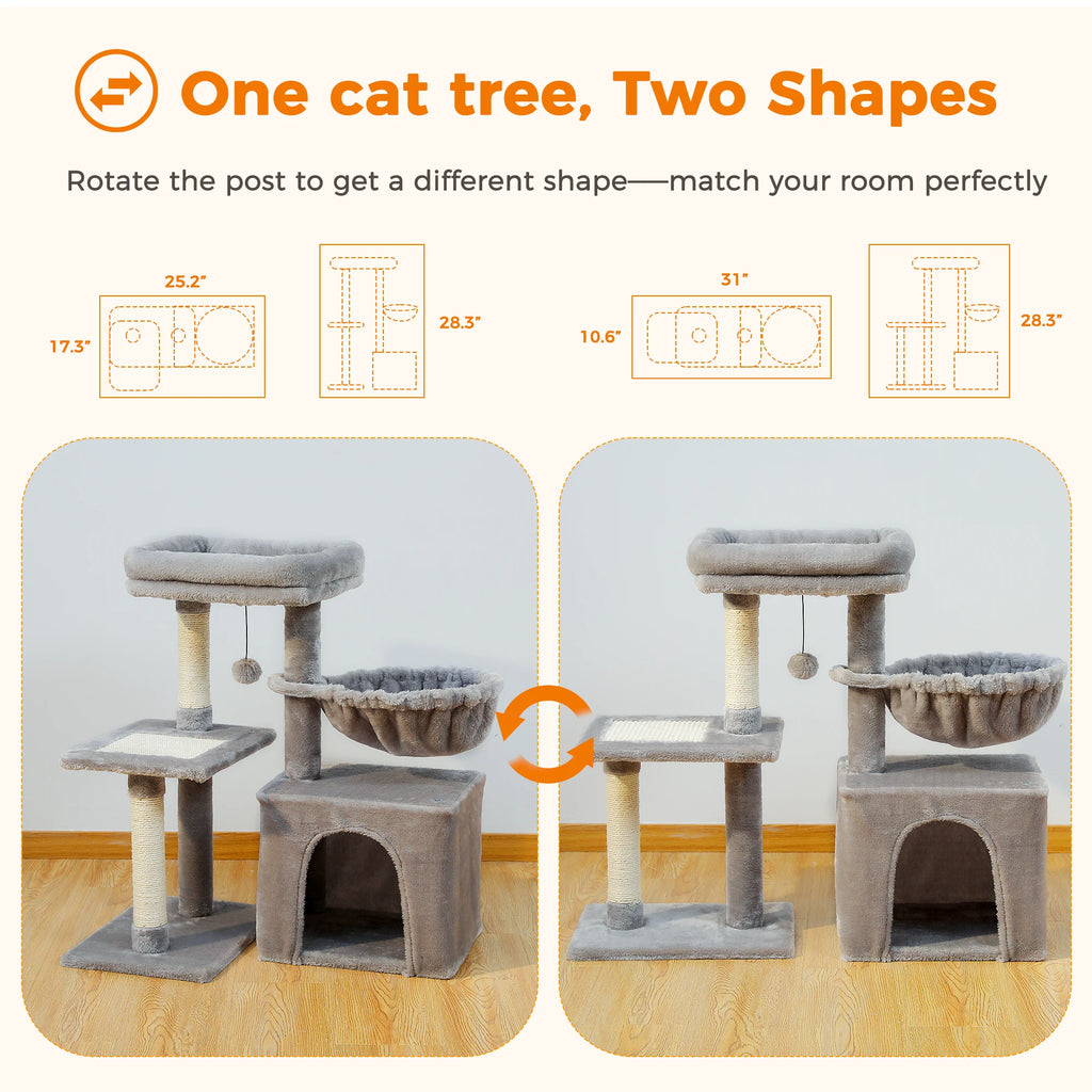 Cat Tree Tower with Condo, Hammock & Scratching Posts