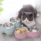 Double Pet Bowl with Stainless Steel Feeding Dish