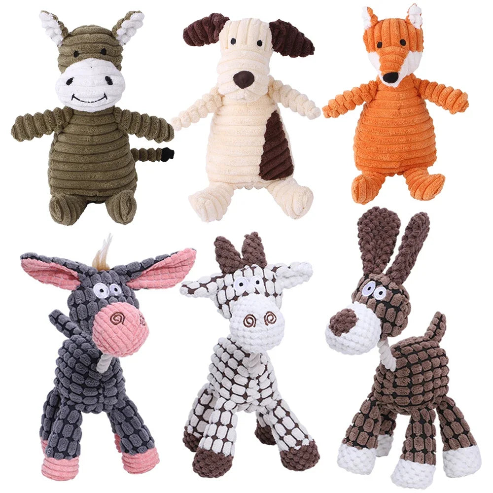 Corduroy Animal Plush Dog Toy with Squeaker