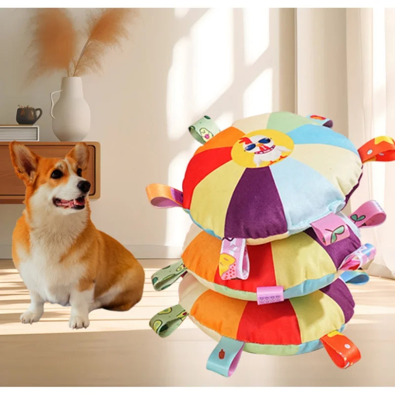 Colorful Plush Dog Chew Toy with Tags