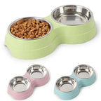Double Pet Bowl with Stainless Steel Feeding Dish