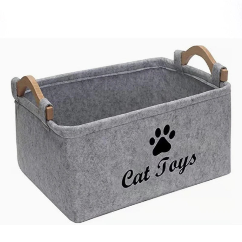 Dog Toy Storage Basket with Wooden Handles