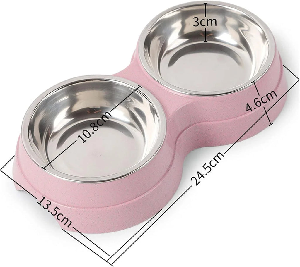 Double Pet Bowl with Stainless Steel Feeding Dish