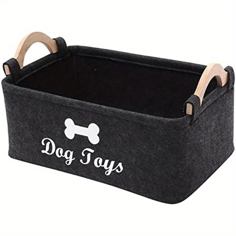 Dog Toy Storage Basket with Wooden Handles