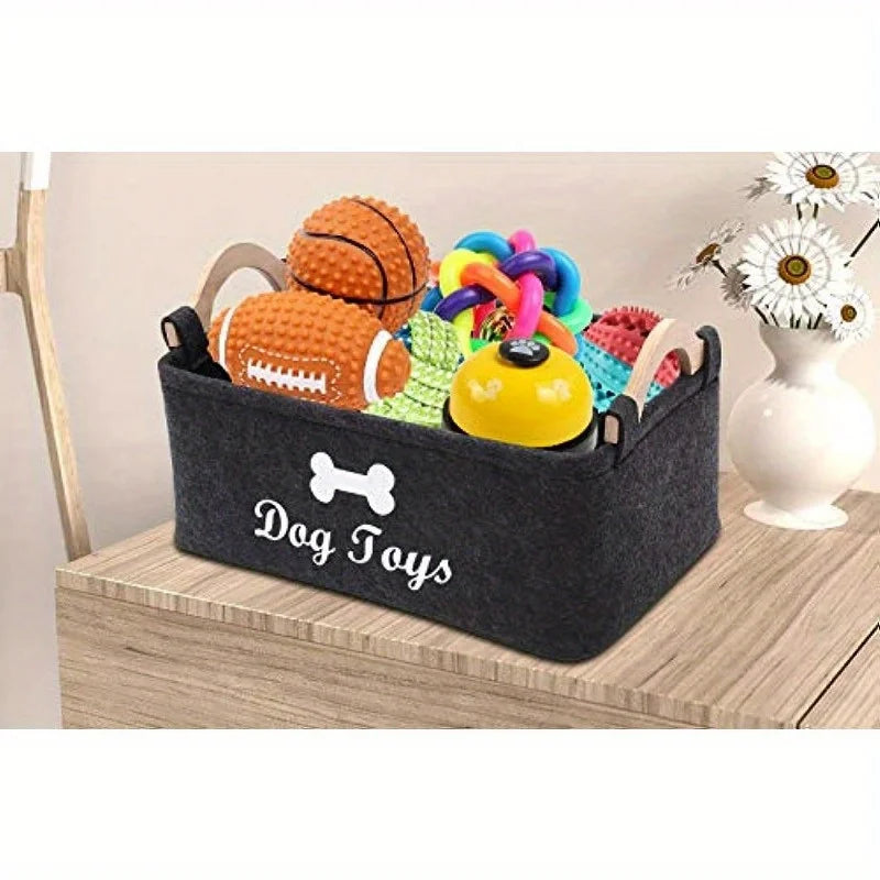 Dog Toy Storage Basket with Wooden Handles