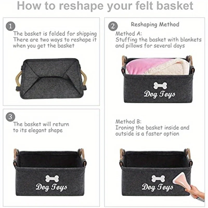 Dog Toy Storage Basket with Wooden Handles